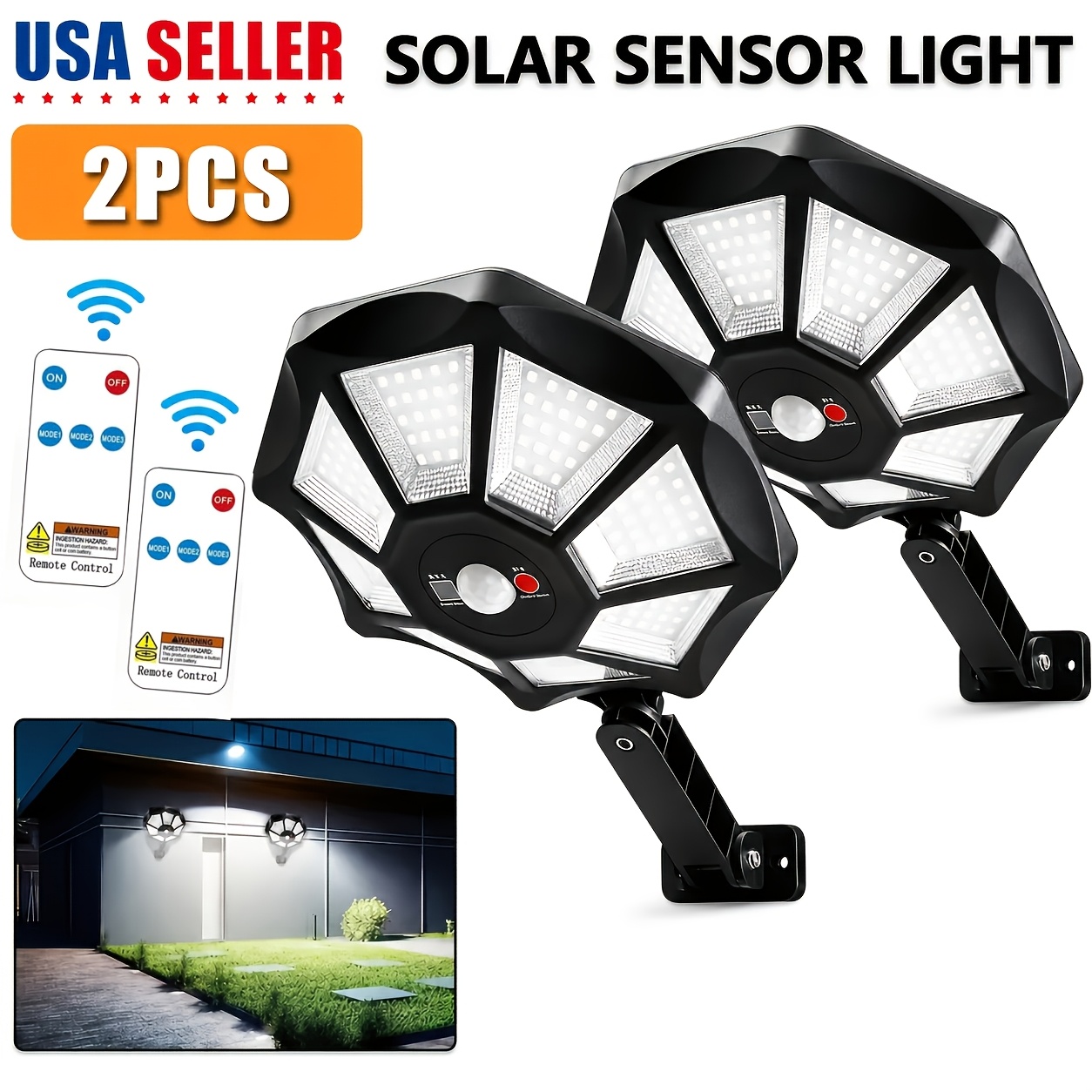 TEMU 2/1pc Solar Street Lamp For Outdoor Use - Wall Light With Motion Sensor, Automatically Switches From Dusk To Dawn, Ip56 Waterproof Commercial