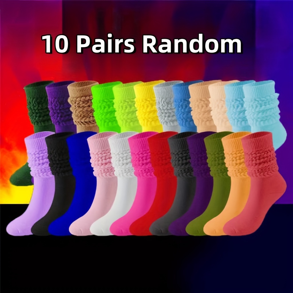 

10/15 Pairs Plus Size Trendy Socks, Women's Candy Colored Simple & Slouch Mid-calf Socks