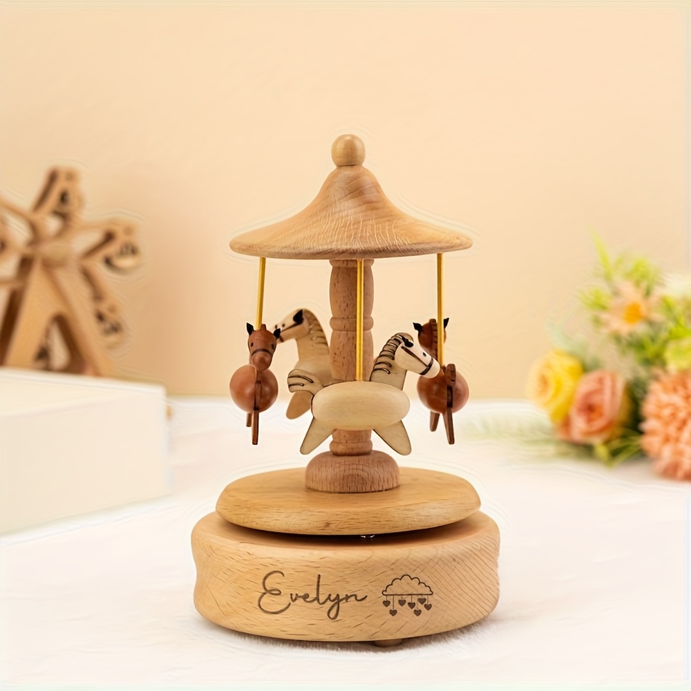 TEMU Personalized Custom Name Music Box, Christmas Music Box Gift, Engraved Music Box, Carousel Music Box, Wooden Music Box, Ballerina Music Box,