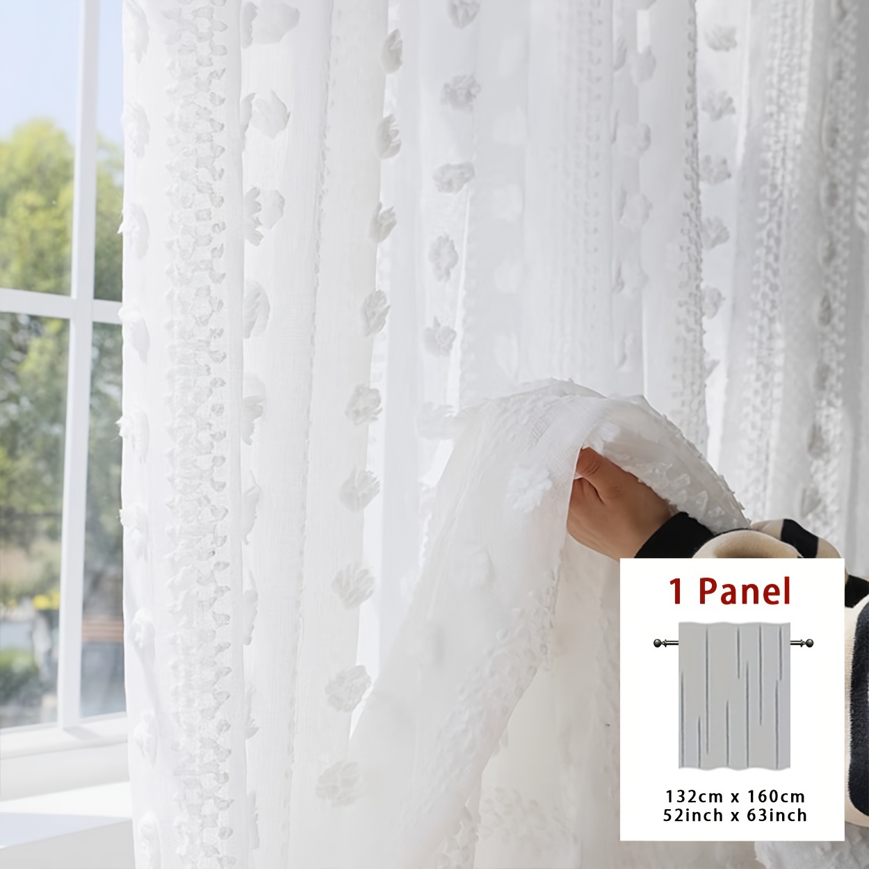 Image of 1-panel Romantic Gauze Curtain, Pastoral Bedroom Living Room Balcony Bay Window Partition Window Screen With Rod Pocket, Light-filtering Decorative Sheer Curtain