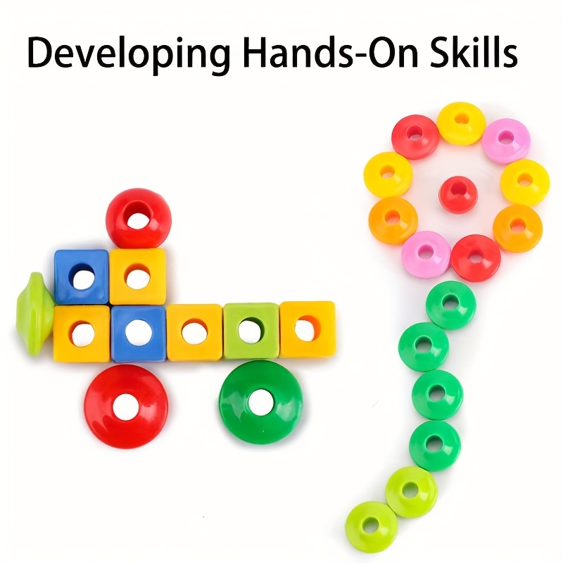 28/44pcs Beads with String,, Educational Bead Stringing Toys - Shape And Color Classification, Fine Motor Skills, Hands-On Ability Development Set, with Stringing String And Storage Bag, Ideal Building Block Toy Gift