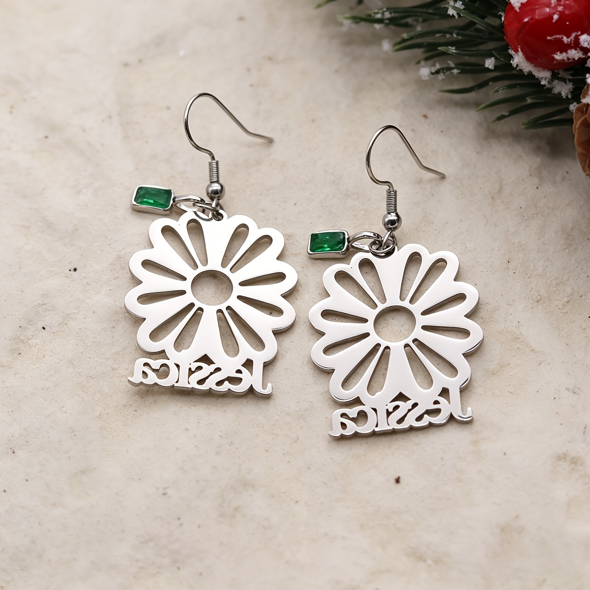 Personalized Stainless Steel Daisy Earrings, Gift for Her