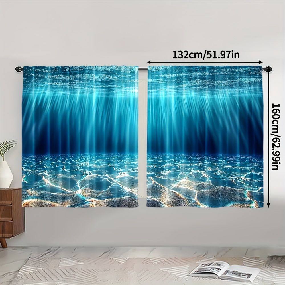 TEMU 2pcs, Universal Curtains For , Underwater Scenery Printed, Polyester, Suitable For Kitchen, Cafe, Living Room, Dining, Balcony, Garden, Bedroom