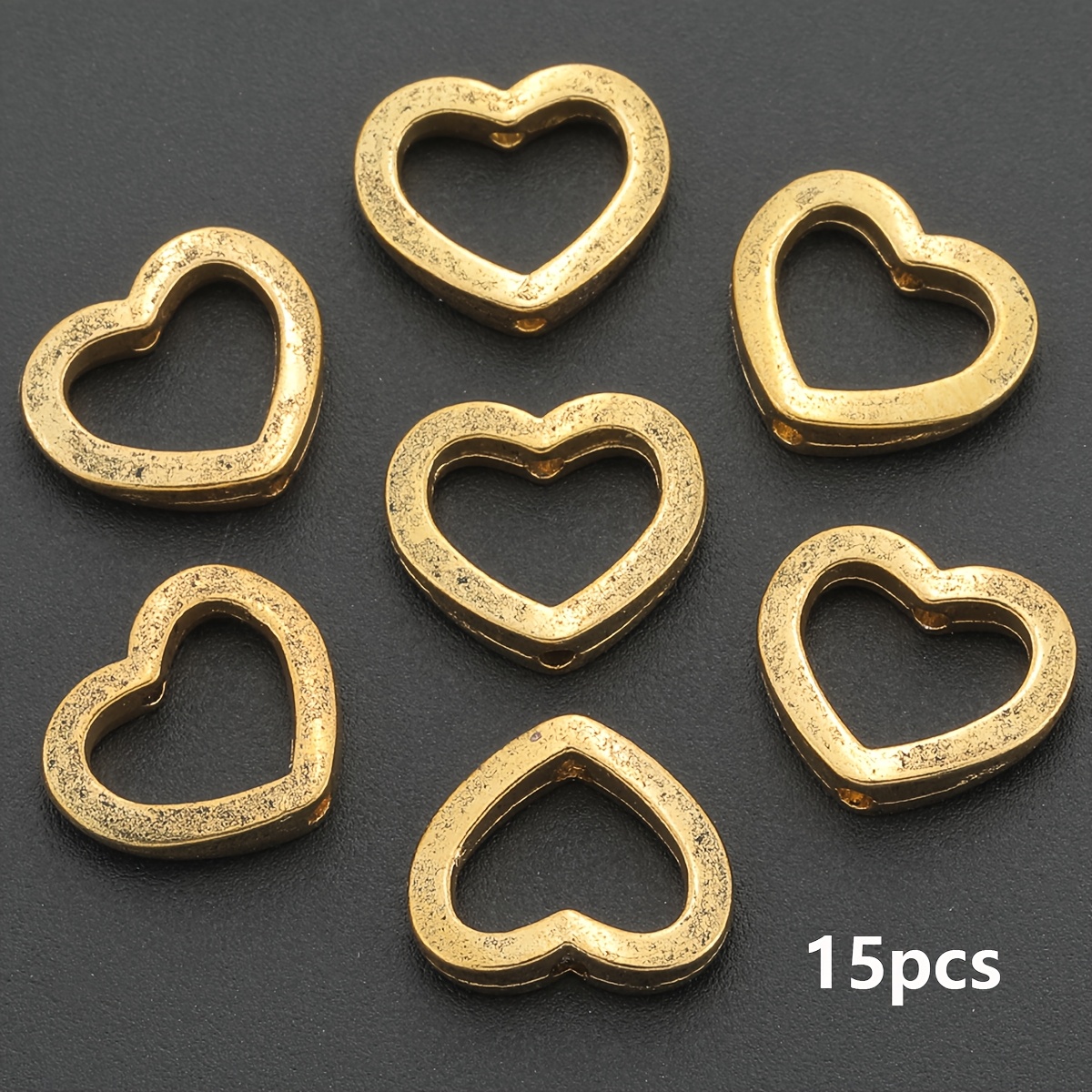 TEMU 15 Cadres de Perles Antiques de Cœur Doré, 14 mm, Cadres de Perles à Trous, Perles d'Espacement en de , Accessoires de , Perles , Perles
