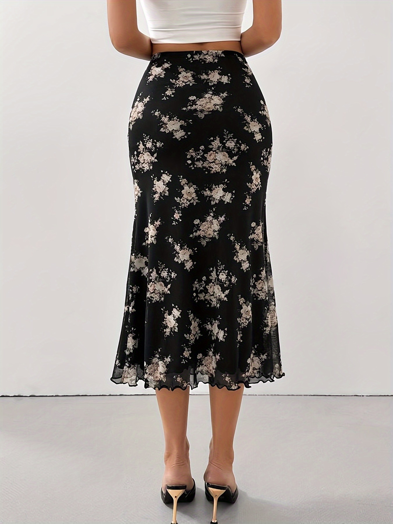 High waisted midi skirt floral best sale