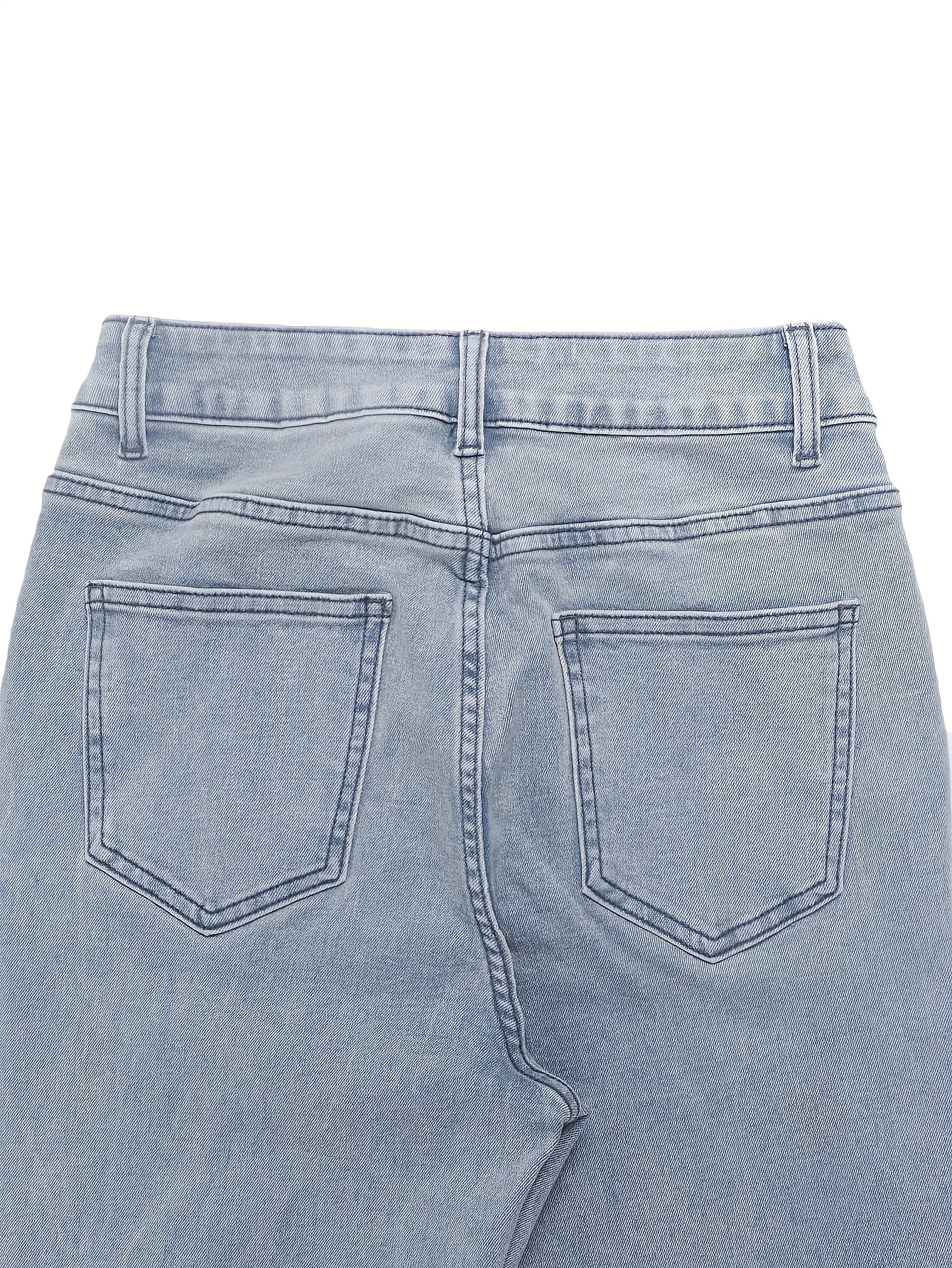 GILIPUR MH1025 Light Blue Retro High-Waist Stretch Straight Leg Women's Pants, Street Style Solid Color Long Pants with Pockets, All-Season Comfortable Stretch Fabric, Machine Washable