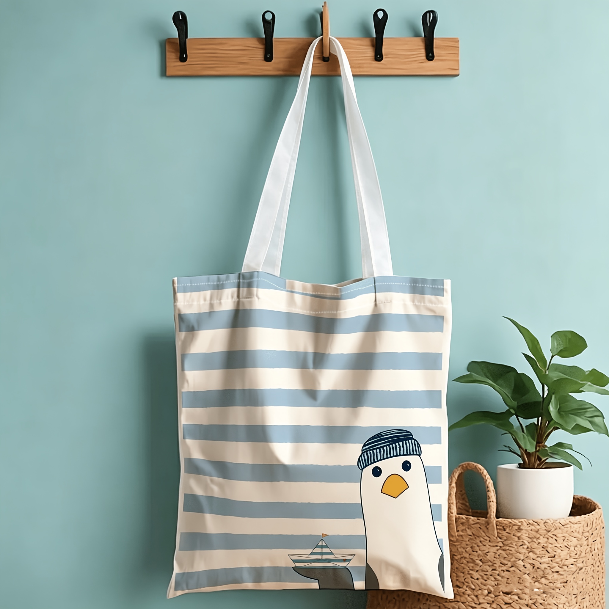 E-shop Gestreifte Pinguin-Tragetasche – Tasche mit großem Fassungsvermögen, Schreibwaren-Organizer, Geschenktüte, für Schule, Ausflüge, Reisen,