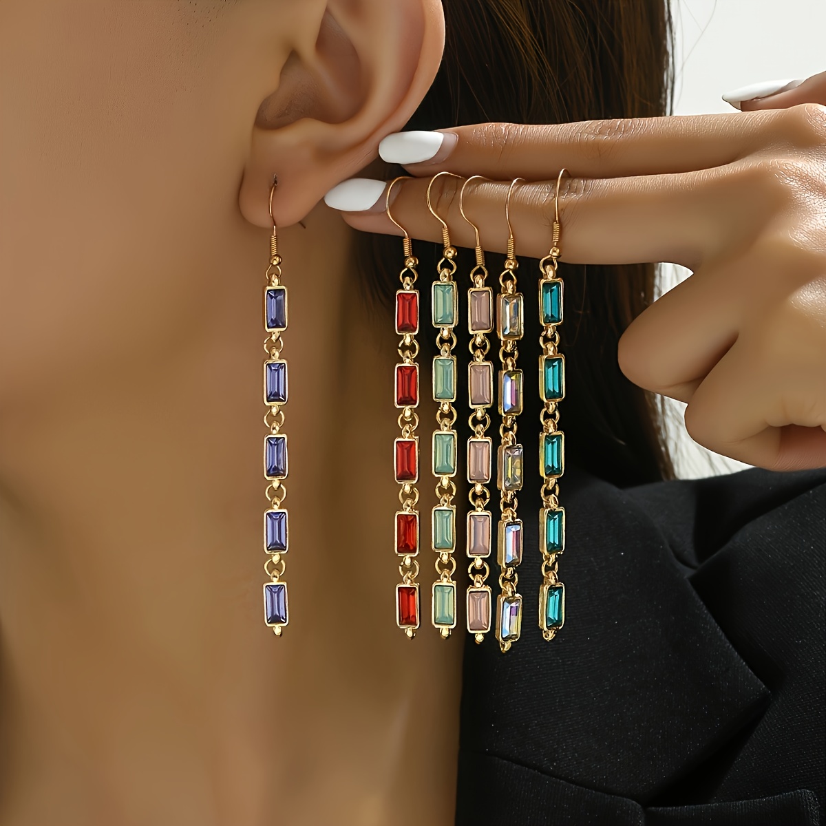 TEMU 6 Pairs Of Fashionable Light Luxury Long Earrings Jewelry Set - Perfect Gift For Mother, Wife, Or Best Friend During The Thanksgiving Season