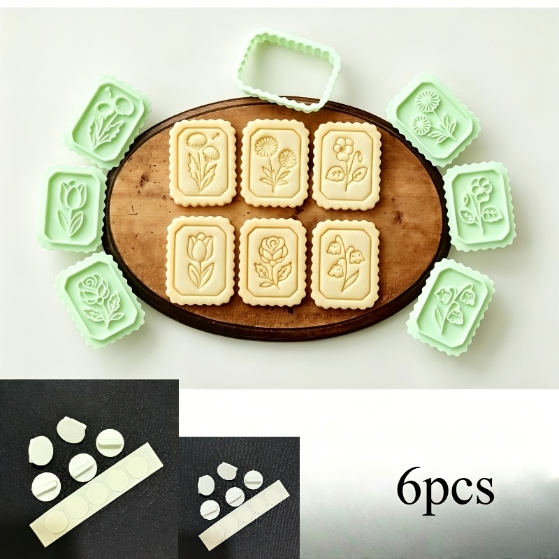 TEMU 6pcs (including Handle) Countryside Style Flower Sandwich Cookie Mold, Bell Orchid Tulip Home Baking Cookie Mold Suitable For Various Festivals