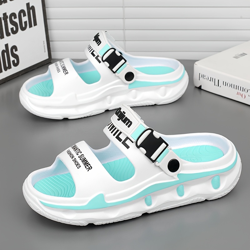 womens sport sandals with thick cushioned eva sole slip resistant high quality design anti odor technology   letter print for beach outdoor home use lightweight breathable slip on slippers Product details 7
