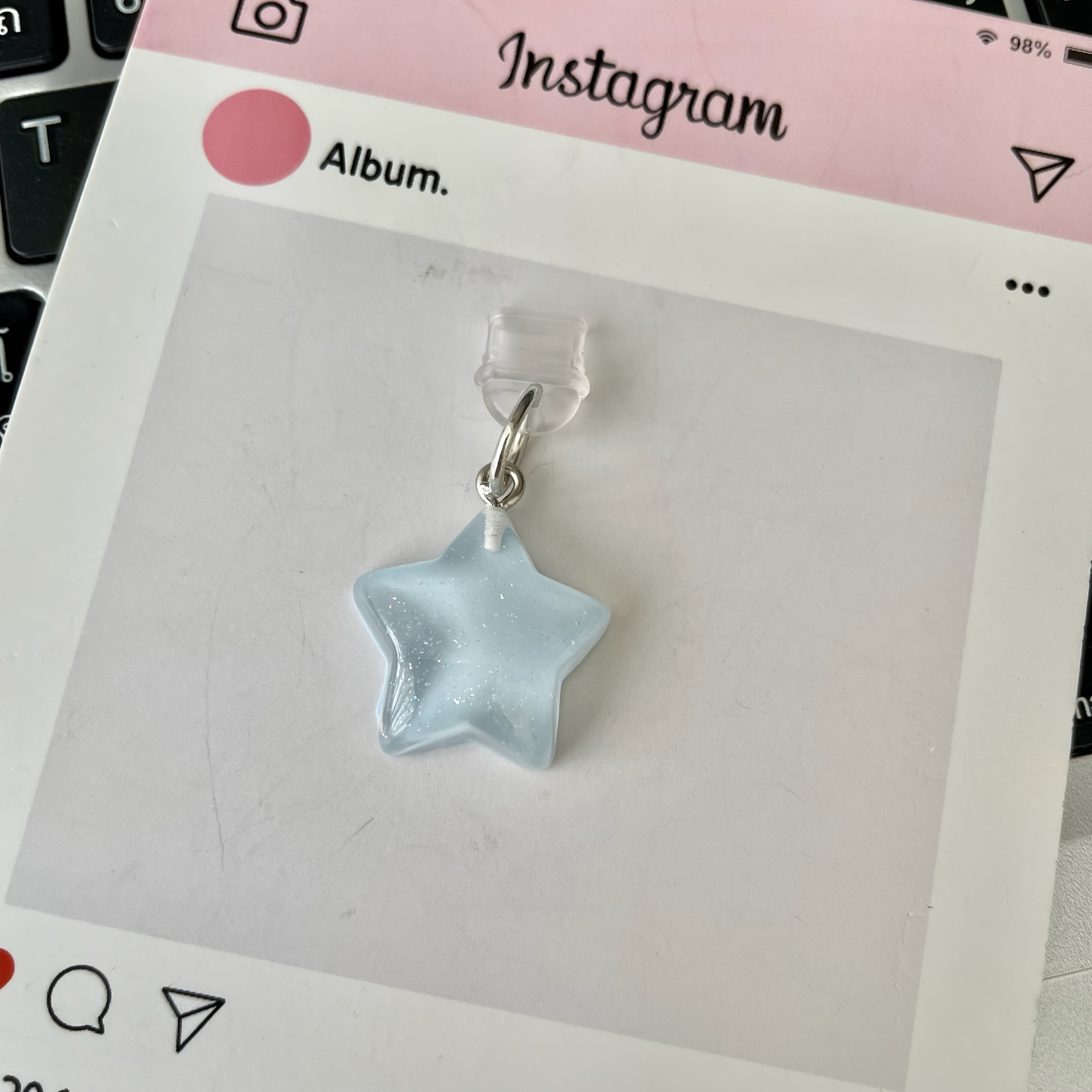 TEMU Fine Glitter Pentagram Resin Pendant Typec Charging Port Dust Plug, Mobile Phone Pendant, Suitable For Typ-c Charging Port Smartphones, Tablets,