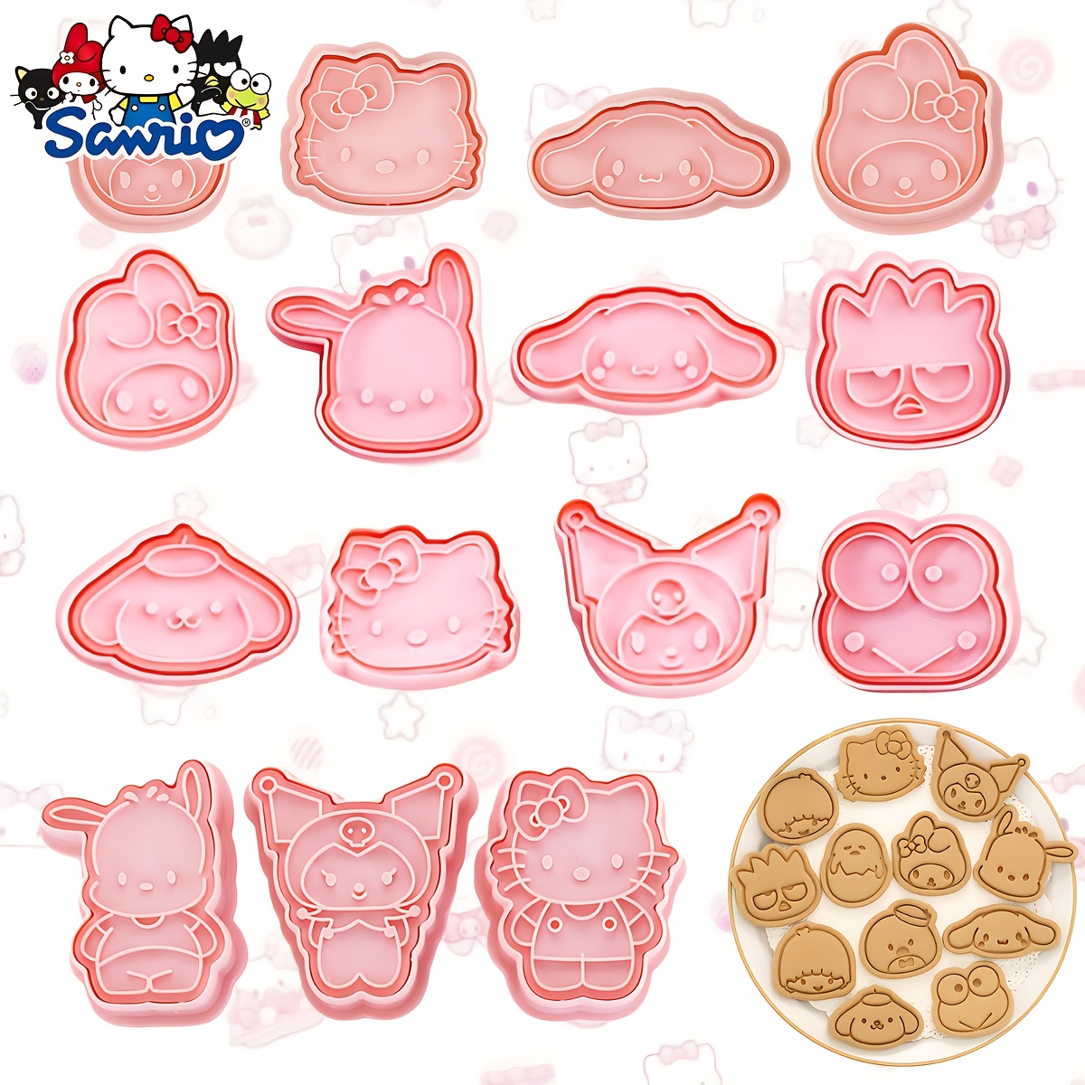 Sanrio for hello kitty Mini Cookie Cutter Set, 4/8pcs, Plastic Food Contact Safe, Cartoon Embossing Molds for Baking, Cupcakes, Pancakes, Apple Pie, Pastry, Gingerbread, Frosting Decoration