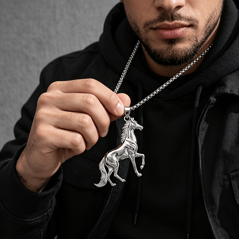 TEMU 1pc Fashionable Western -hop Creative All-match Animal Zodiac Horse Pendant Necklace, Suitable For Men' Wear