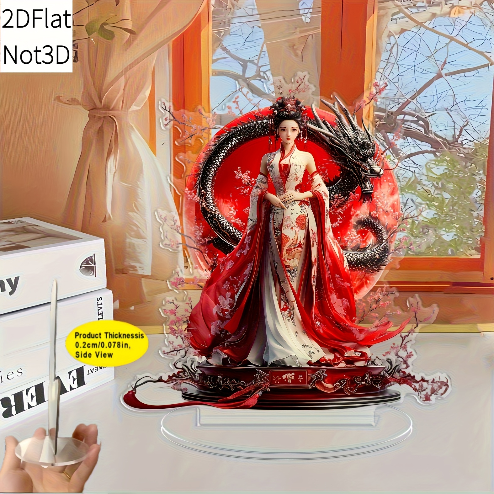 TEMU 2d Flat, 2dflat Acrylic Decoration, Suitable For Gifts For And Eleven Festivals, Cheongsam Girl Statue With Bracket- And White Traditional