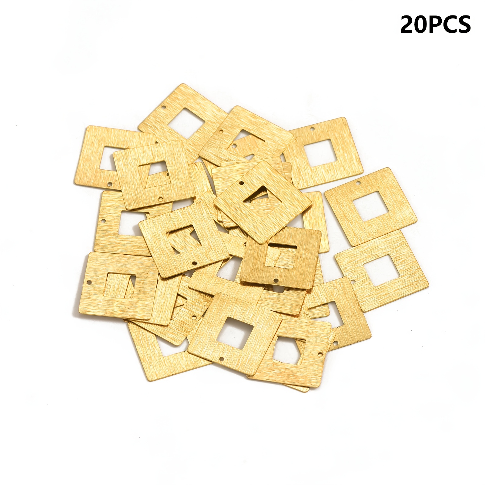 TEMU 20pcs Brass Color Geometric Hollow Single Hole Brushed Square Pendant Jewelry Making Women's Necklace Earrings Pendant