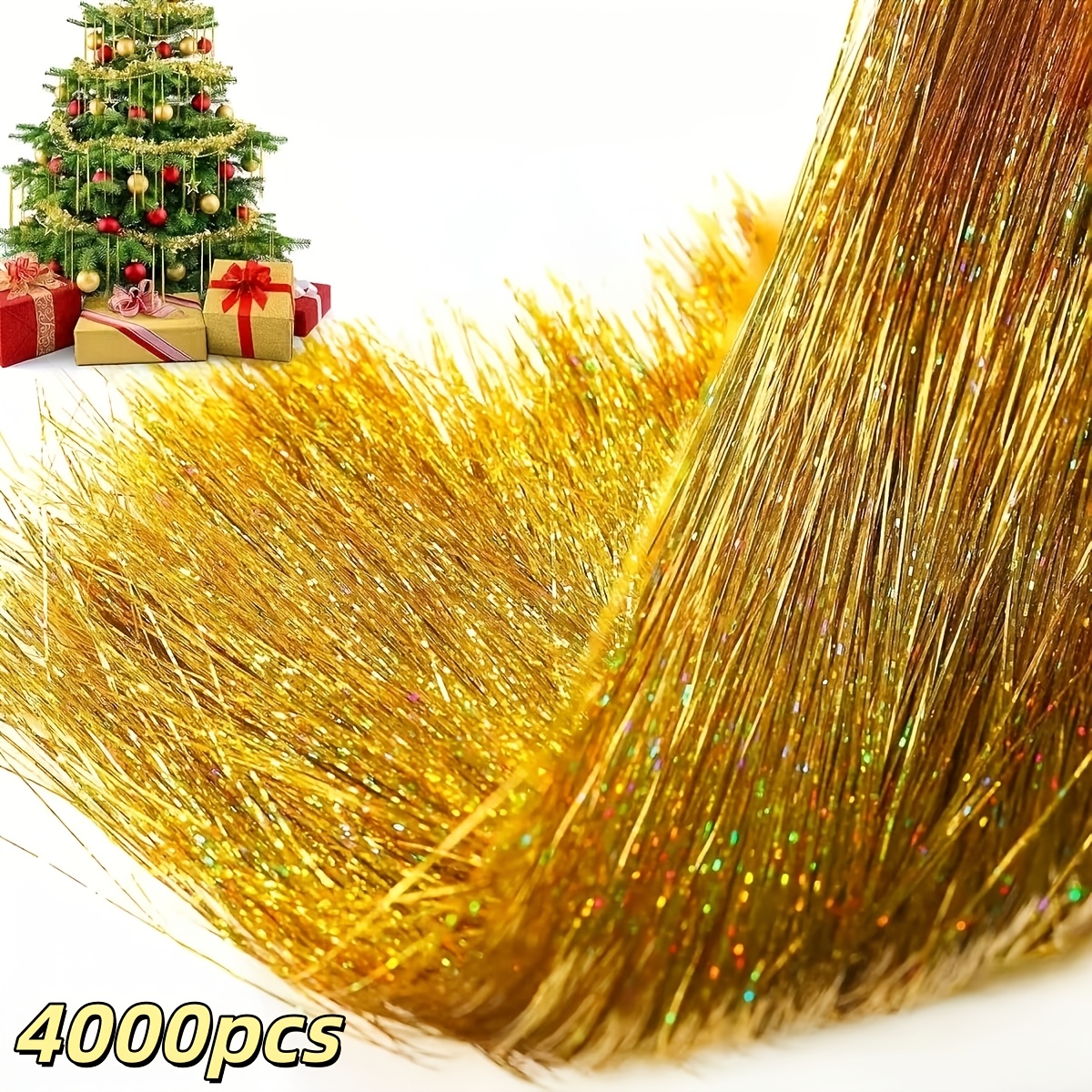 TEMU 4000 Shiny Metal Ribbon Icicles, Golden, Silvery, And Red Glitter Foil Edge Tassel Ribbons Hanging Tassels, Christmas Tree Decorations For