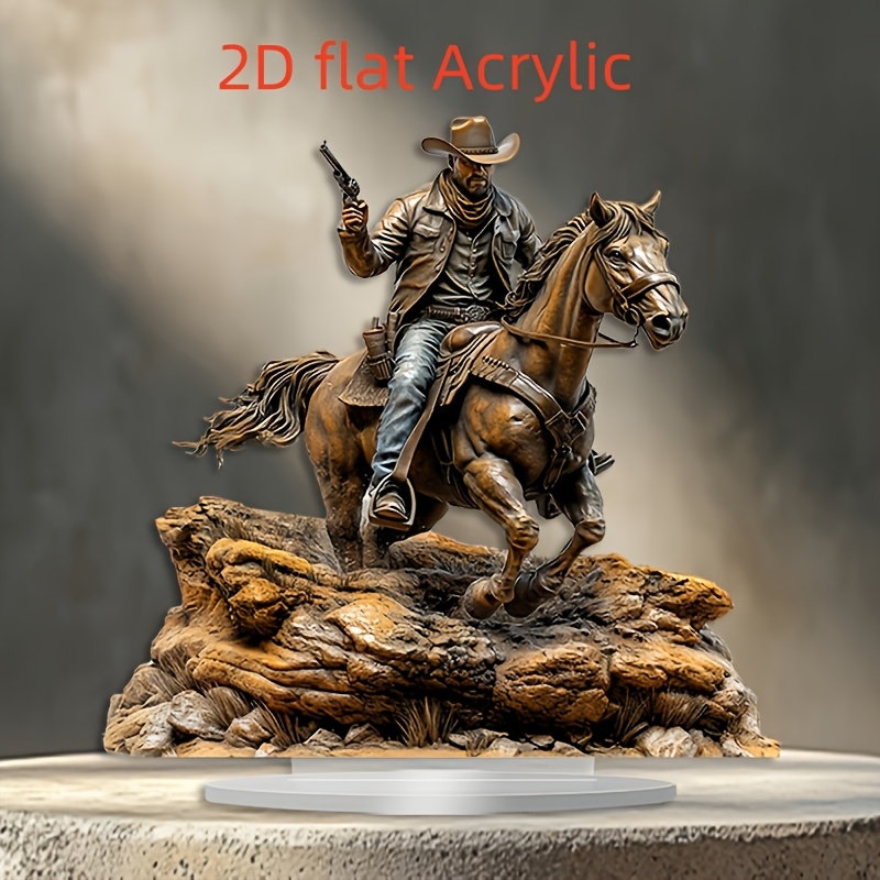 

2d, Cowboy Riding Acrylic - For Home And Office Decoration, Ideal Christmas Gift, Size 10x8 Inches