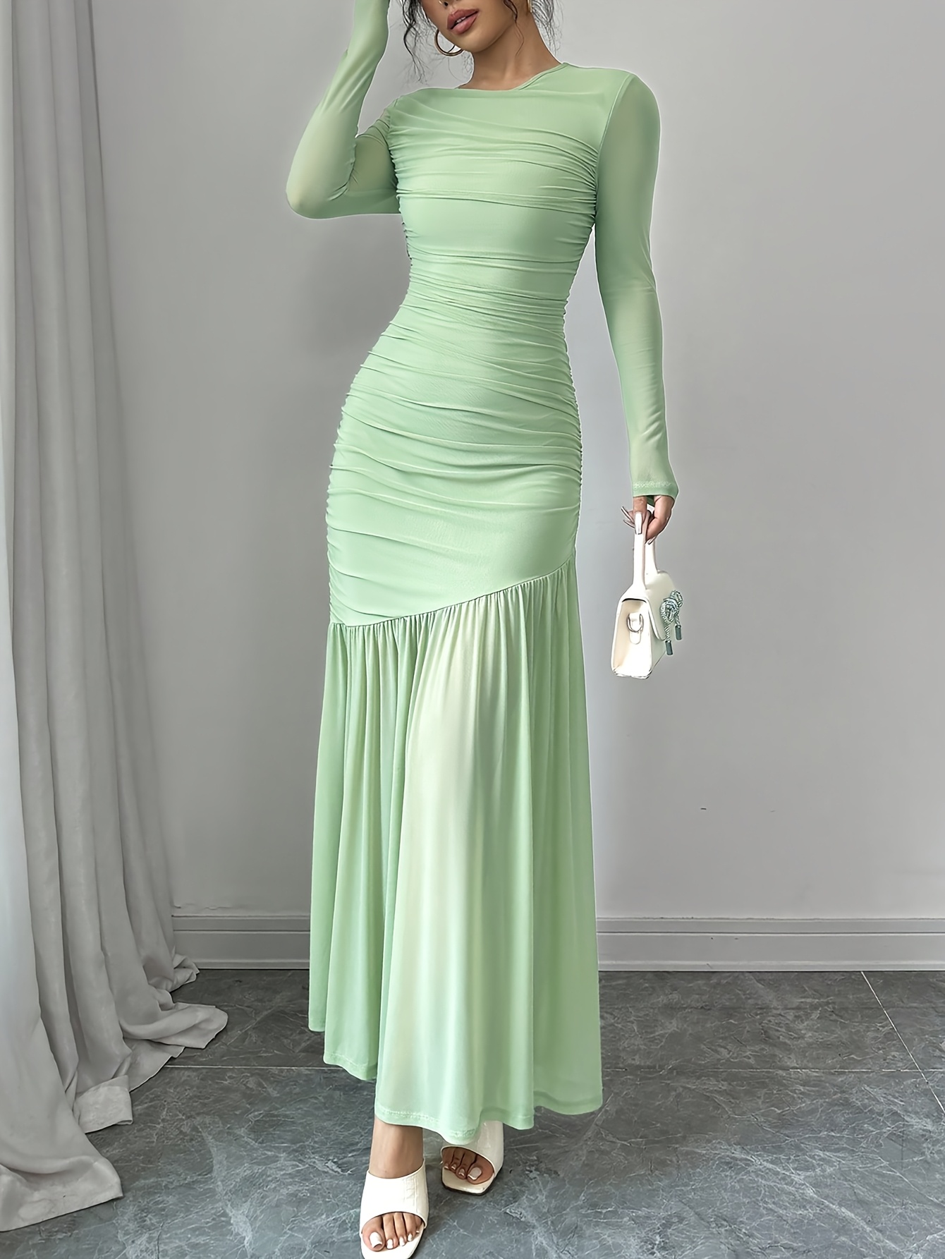 green satin one shoulder dress Alejandra Alonso Rojas One Shoulder Shawl Dress in Kelly Green 4