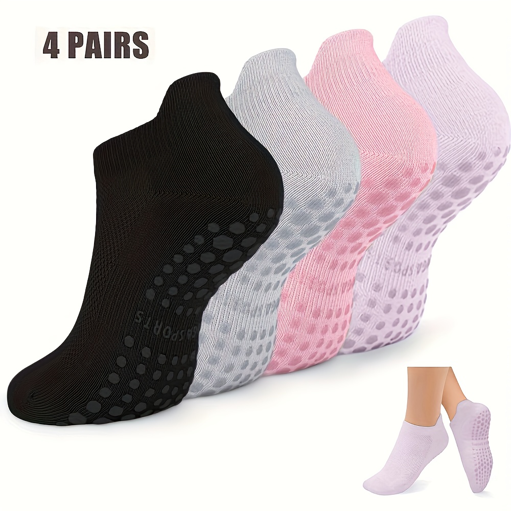 

4 Pairs Non-slip Yoga Socks, Sports & Breathable Running Pilates Ankle Socks, Women's Stockings & Hosiery