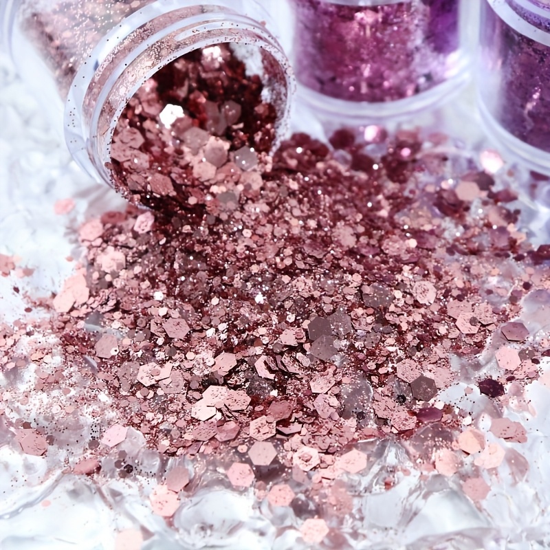 

Paillettes pour Ongles Hexagonales Scintillantes de 10ml - Série Dorée & Rose, Matériau PET Inodore pour Manucure et Pédicure DIY