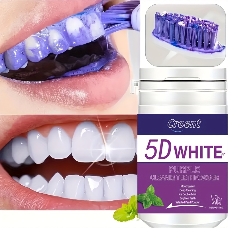TEMU 3pcs Purple Teeth Cleaning Powder - 5d/3d/7d/8d Deep Cleaning & Powder, Stain Removal &, Fresh Mint Flavor, Daily Oral Care For A Smile