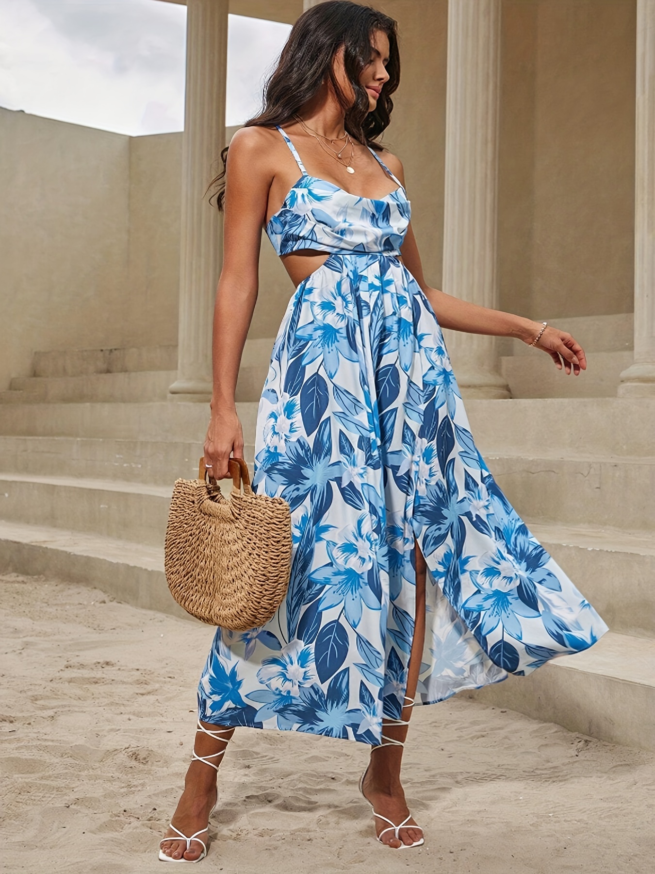 knee length dresses for ladies Vidri Cotton Cami Dress - Camellia Floral Sleeveless Midi Dress main image 0