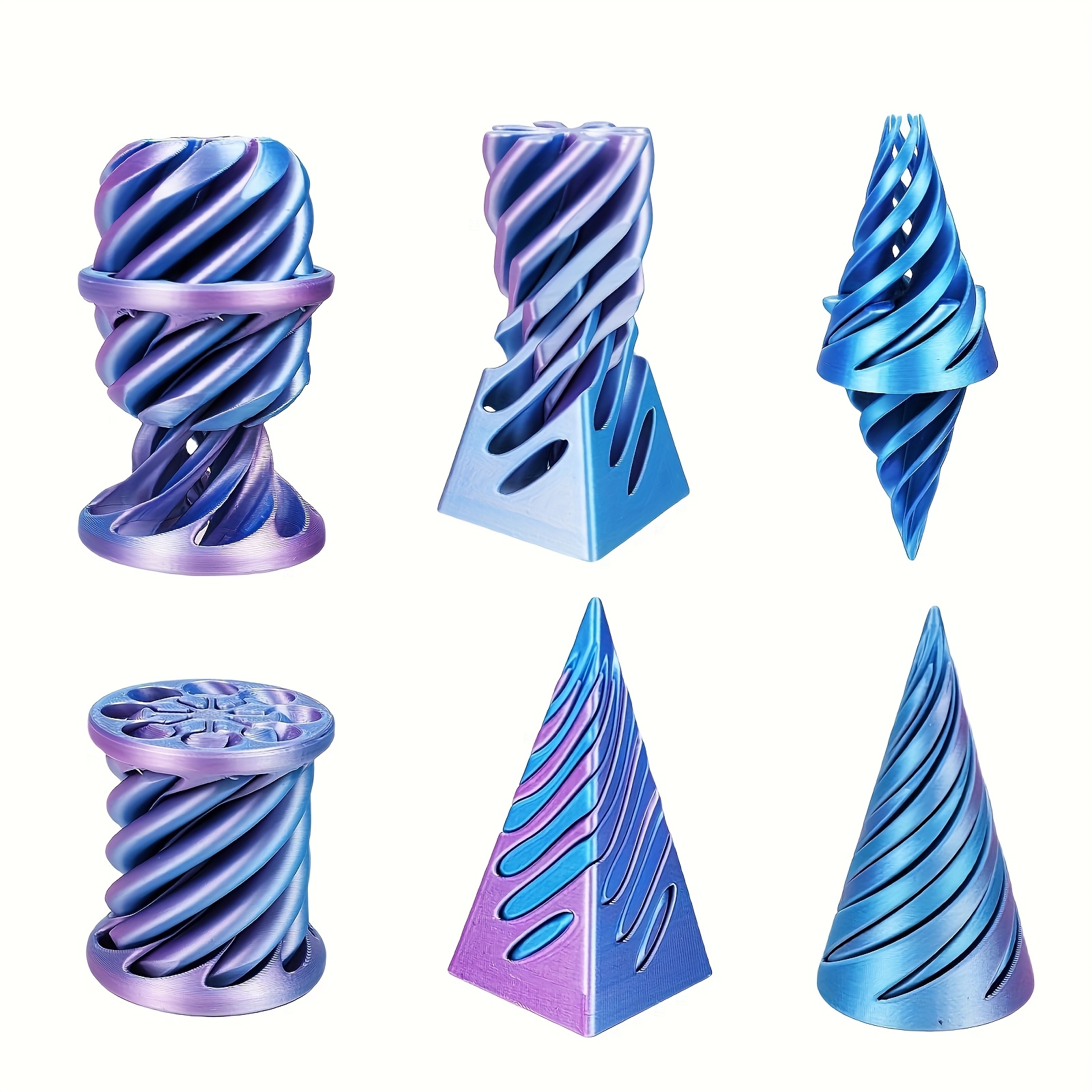 TEMU 3pcs 3d Printed Spiral Relax Fidget - Twistable Cone Finger Spinners For Anxiety & Focus, Light , Durable Desk Decor For Office & Home, Creative
