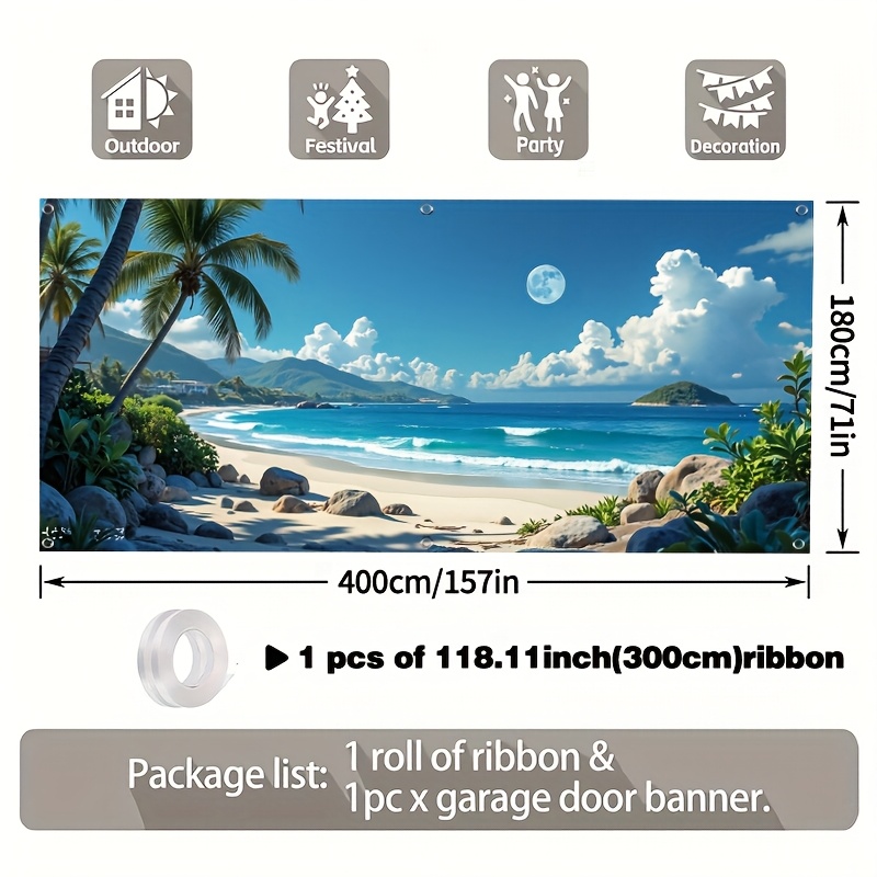 TEMU 1pc Extra Large Beach Seaside Island Palm Tree Scene Outdoor Wall Decor Flag - Vibrant Tropical For Garage Entryway, Patio, Porch - Easy-hang No