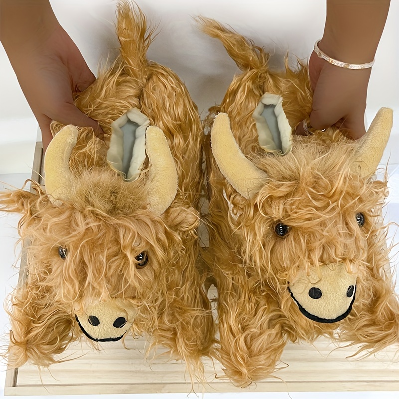 Fun Highland Scottish Yak Plush Indoor Cartoon Animal Indoor Home Slippers