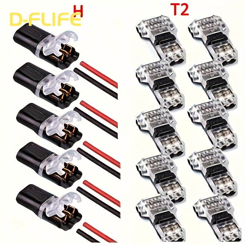 

15/20pcs Universal Compact 2pin 2way T2 H Type Wire Connector Conductor Terminal With Awg 18-24