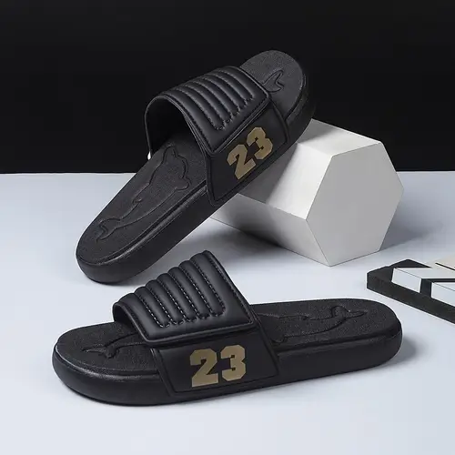 mens womens fashionable hook loop slippers anti slip pvc sole durable pu upper with eva cushion for beach outdoor sports word slippers in black footwear sporty slipon house slippers