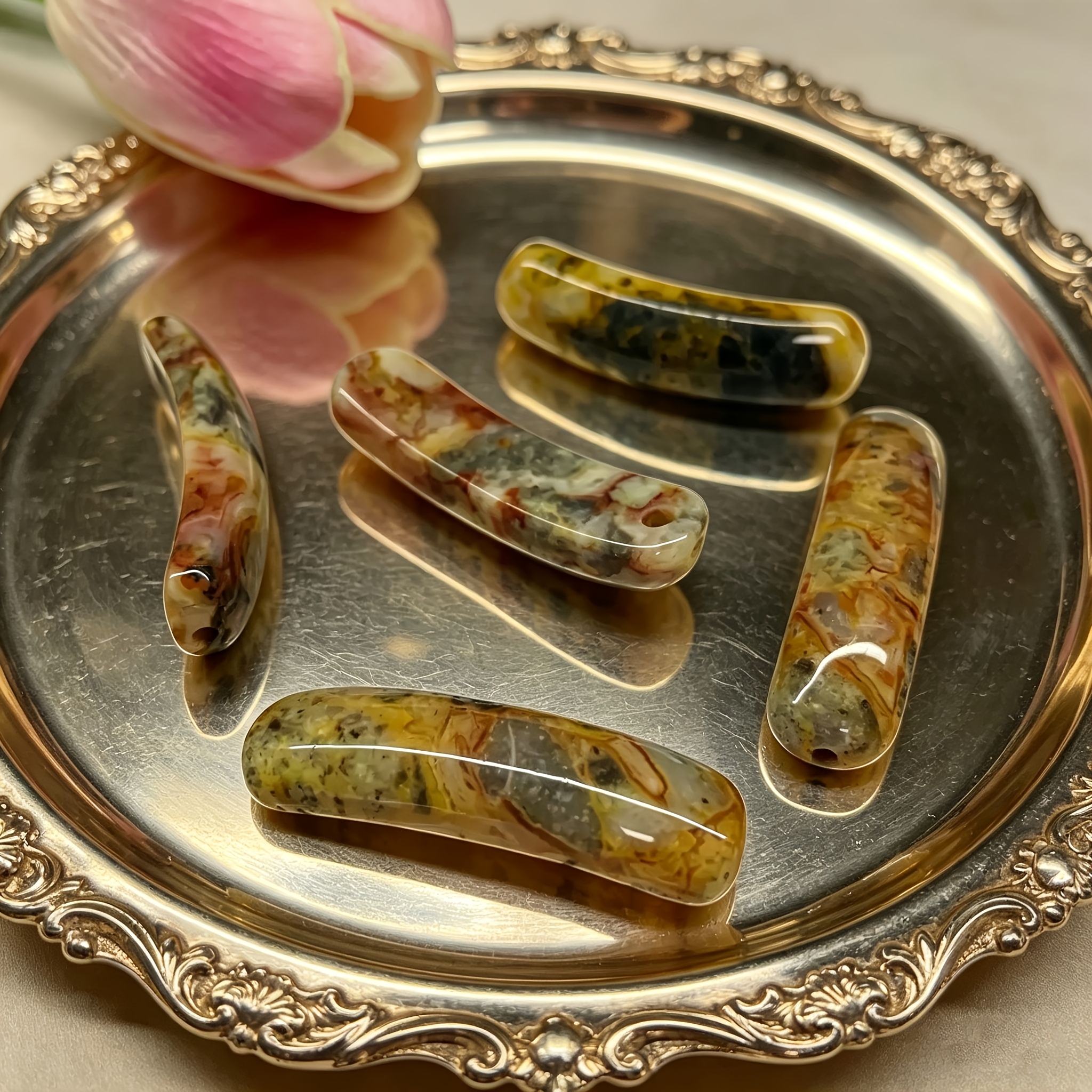 Natural Agate Stone Curved Rectangle Beads for Jewellery Making