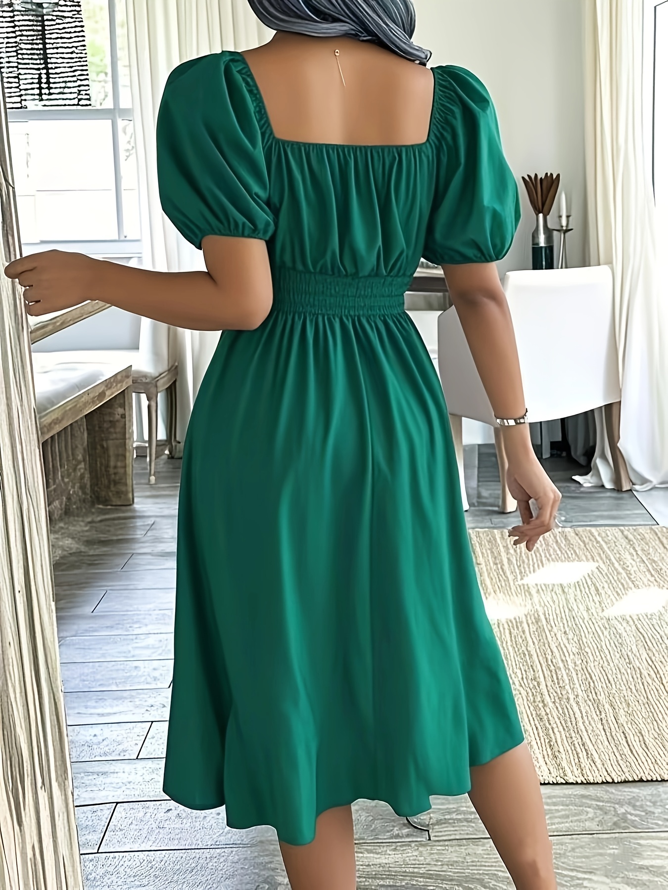 womens emerald sleeve dress square neck elastic - Temu Saudi Arabia