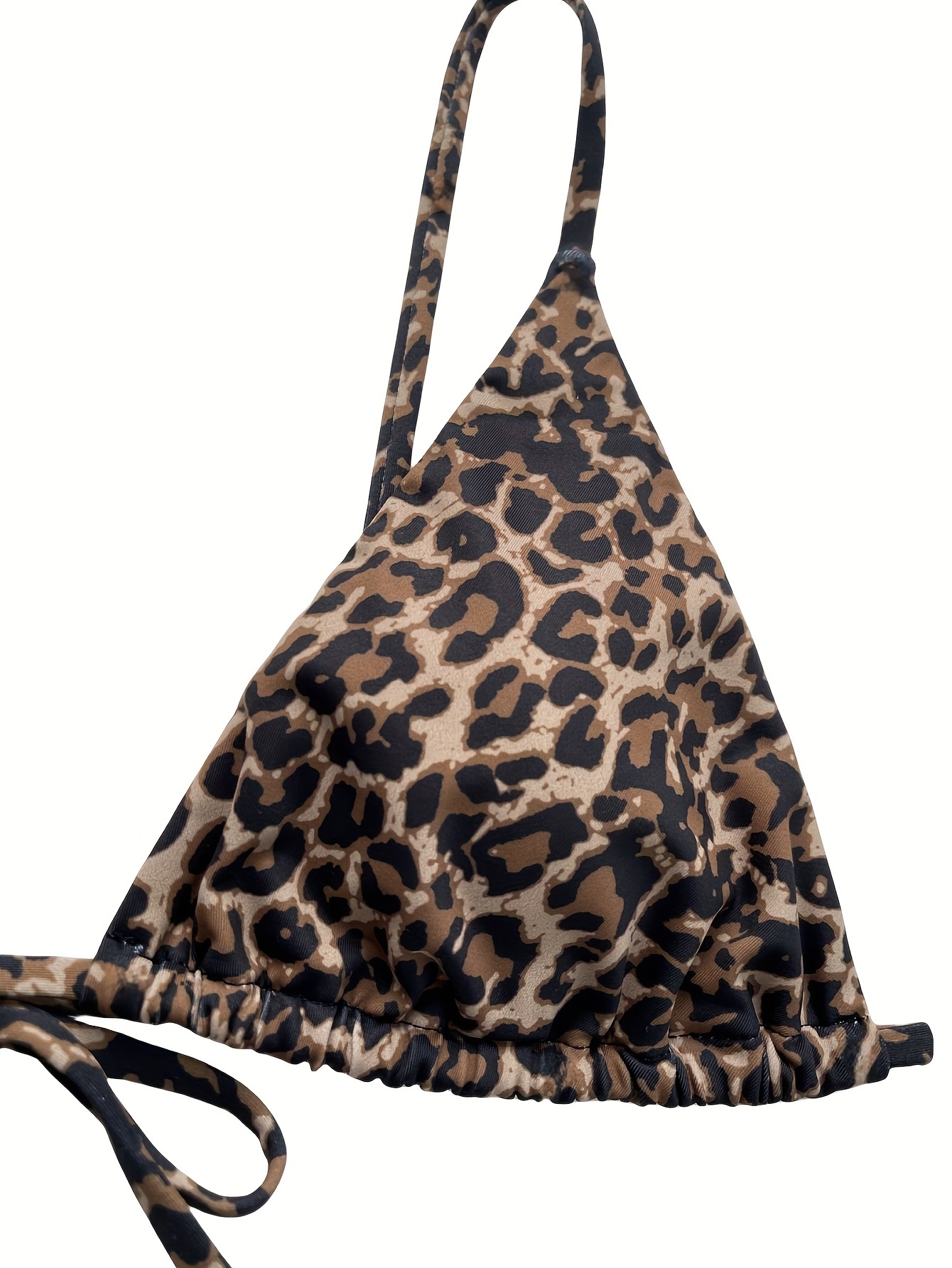 European and American New Leopard Print Triangle Cup Bikini Women's Sexy Beach Swimsuit Top Adjustable Drawstring Swimsuit