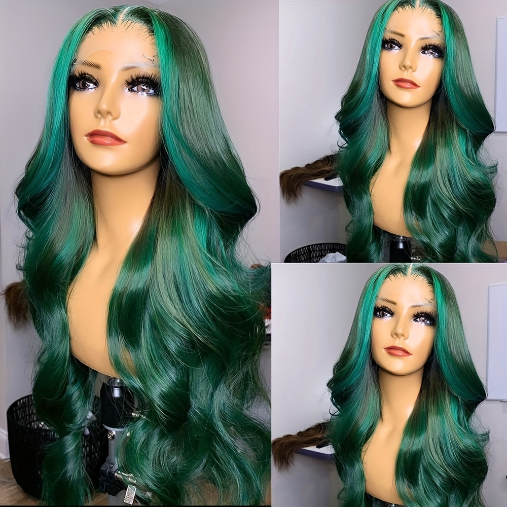 lace front wigs women featuring green highlights body wave  display picture 3