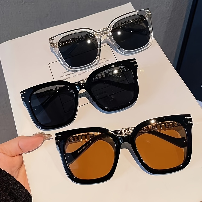 

Transparent Brown Fashion Glasses Black Wide Fashionable Chain Glasses For Women Big Frame Sunshade Trendy