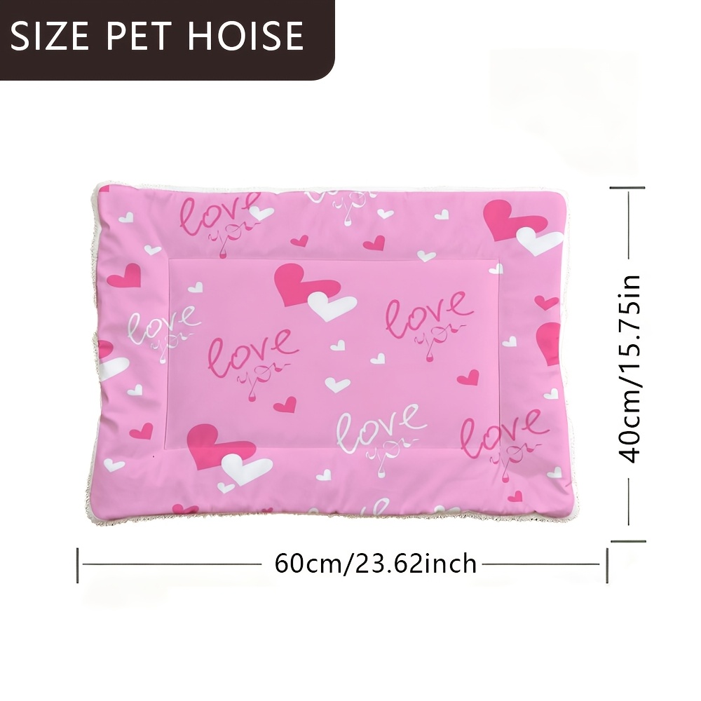 TEMU 1pc Dog Kennel Mat Super Soft Pet Bed With Heart Text Pattern Washable Dog Crate Pad Suitable For Large Medium And Small Dogs Reversible Dog