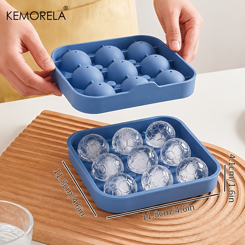 Image of Kemorela 9-hole Silicone Soccer Ball Cube Of Ice Tray With Lid - Round Ice Ball Mold For Whiskey, Cocktails And - Easy-release Flexible For And Sports-themed Parties