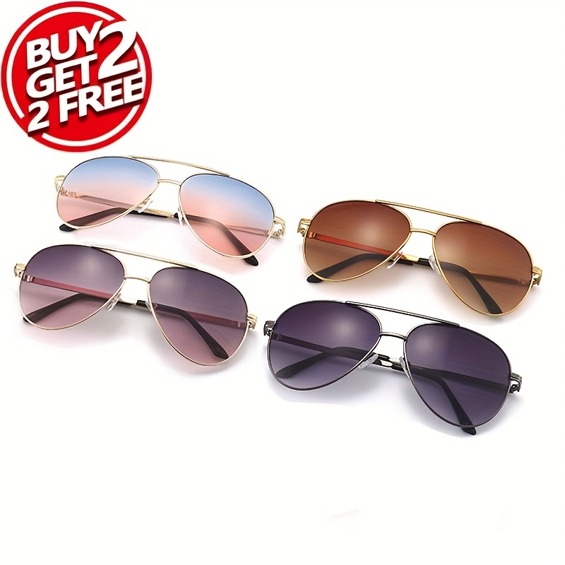 

4pcs Lunettes de soleil dégradées à la mode pour femmes et hommes, monture en métal pour la conduite, la plage et les voyages.