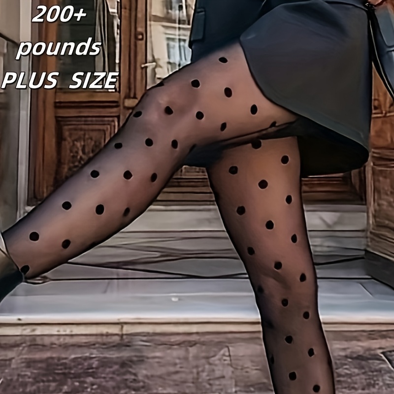 

1pc Elegant Size Polka Dot Sheer Tights For Women, 200+ , 85% Polyamide 15% Spandex, Knitted Geometric Pattern, Stretchy And Breathable Hosiery