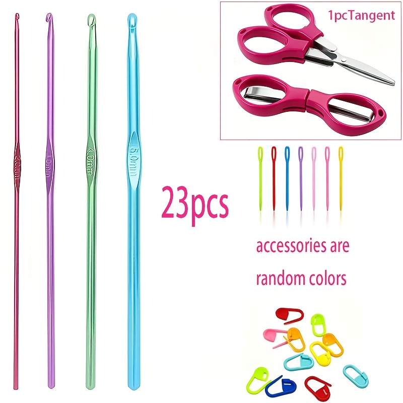 TEMU Ensemble de crochet 23 pièces, comprenant 4 crochets (2mm-3mm-4mm-5mm) + 18 marqueurs de limite fins + une paire de fournitures de fil à couper