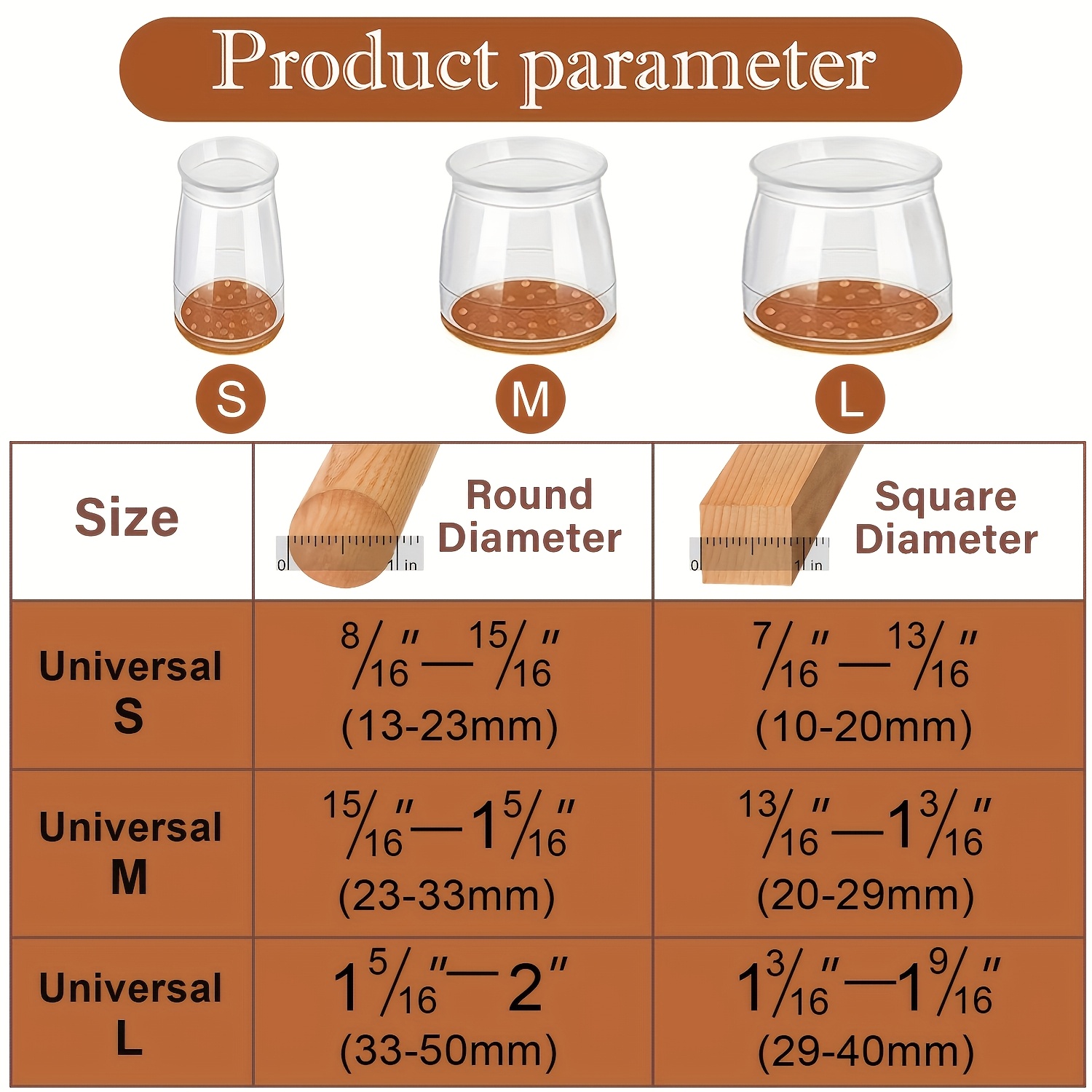 TEMU 20pcs Set Of Transparent Chair Leg Protectors With Light Brown Round Floor Pads, Non-slip Furniture Leg Covers, Suitable For Silicone Hardwood