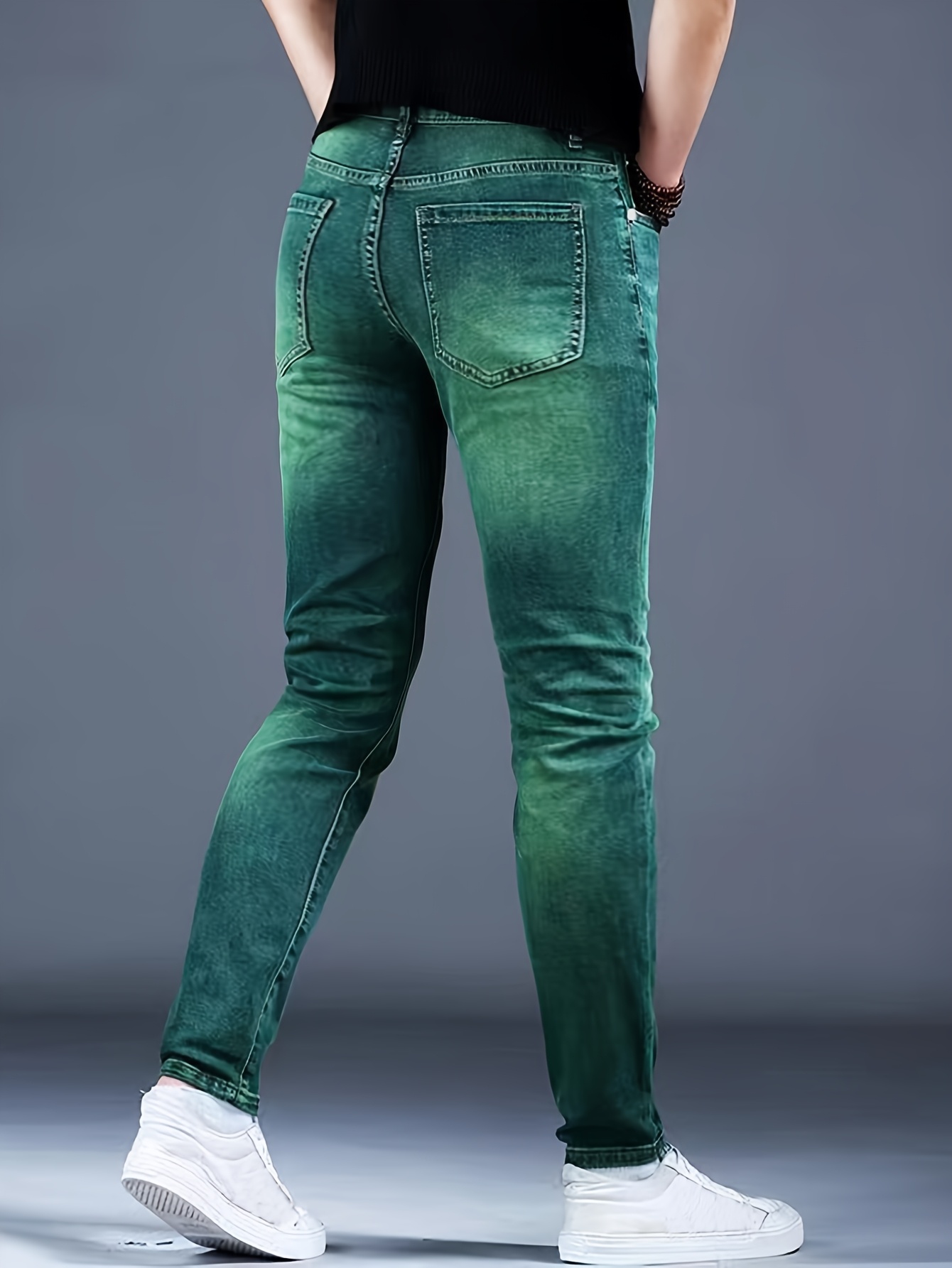 *'s *-* Jeans Dark Green Water-Washed Denim, Elastic Versatile Casual  Pants, Machine Washable