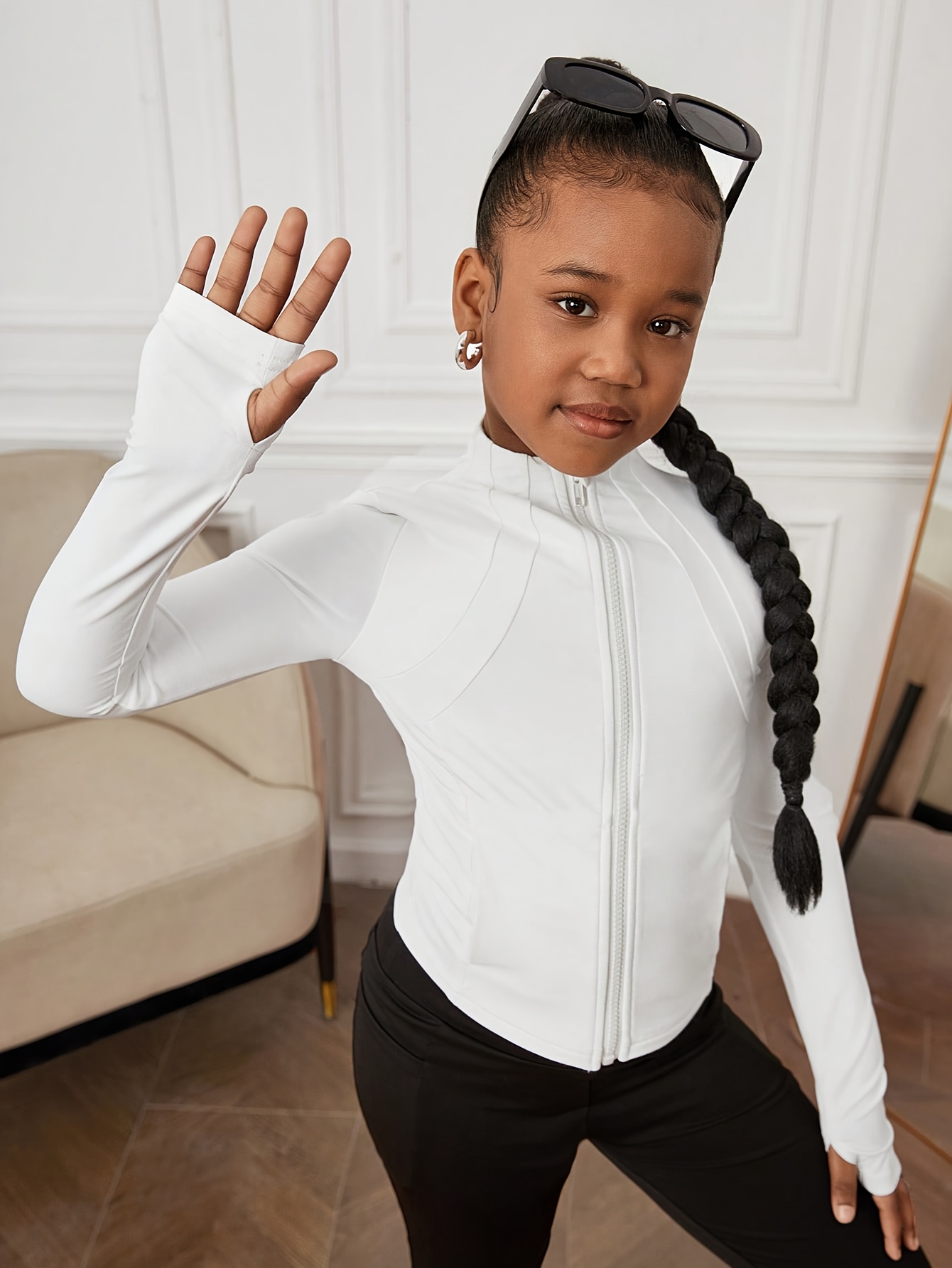 girls   casual fashion white long sleeve zipper jacket easy and elegant suitable for outdoor sports fitness and cycling wear making it a perfect gift