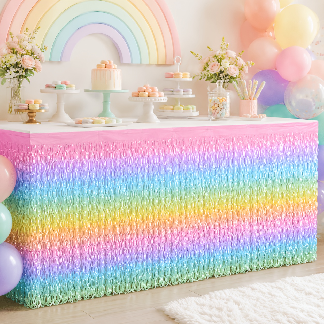Image of 1pc Pastel Rainbow Fringe Garland Decoration 75 X 275cm / 100 X 200cm Party Birthday Wedding Event Backdrop Banner Streamer