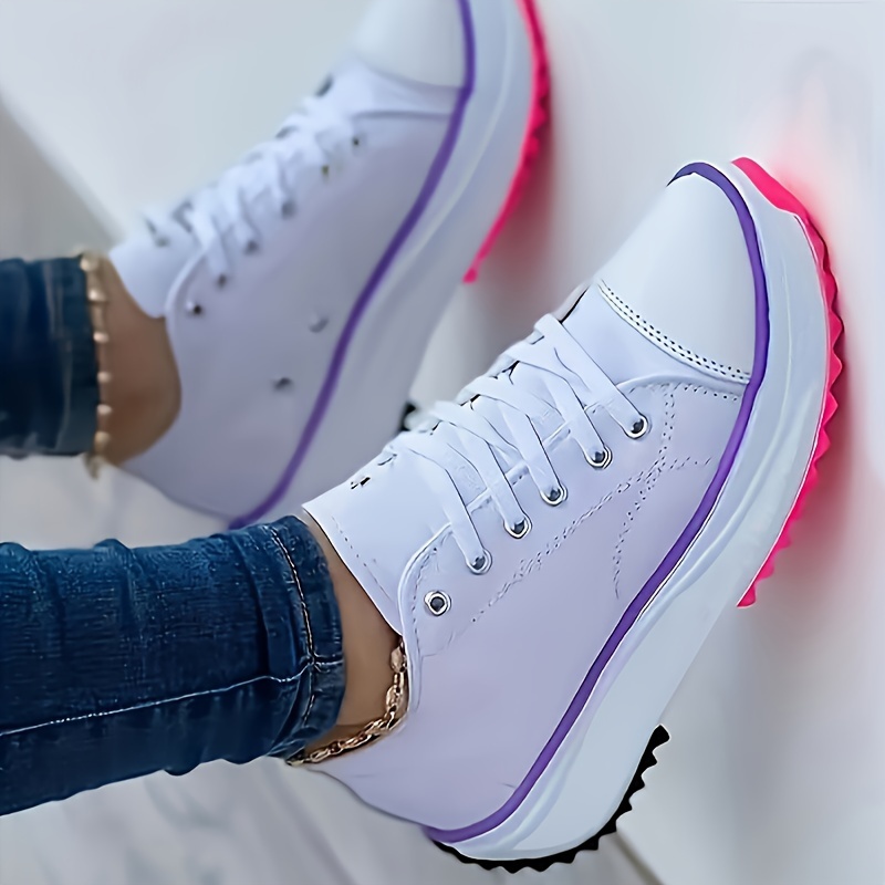 

Women's Chunky Canvas Shoes, Non Slip Lace Up Casual Sneakers, Soft Sole Running Sports Shoes