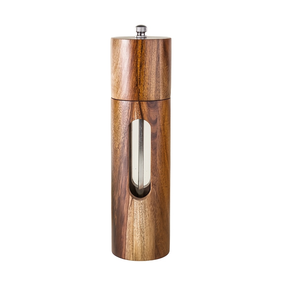 E-shop Pfeffermühle aus Akazienholz, zylindrische Acryl-Pfeffermühle aus Massivholz, transparente Pfeffermühle, Pfefferkörner, Meersalz-Mühle,