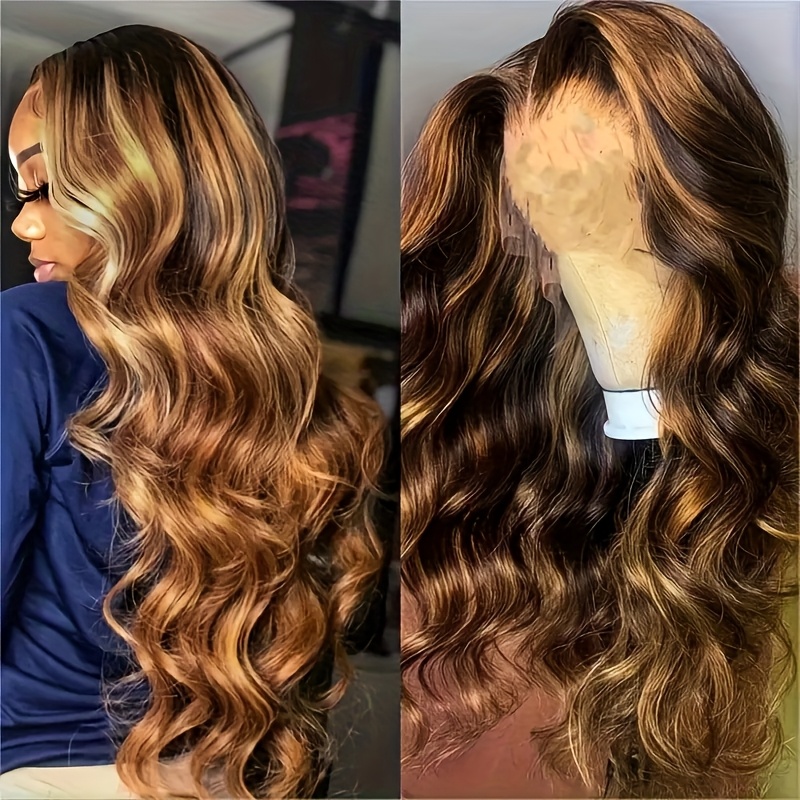 Image of 200 Density 13x6 Hd Lace Front Wig Human Hair Blonde Ombre (dark Brown To Honey Blonde) - Pre-plucked Baby Hair & Natural Hairline, Body , For Suitable For African Hair Wigs