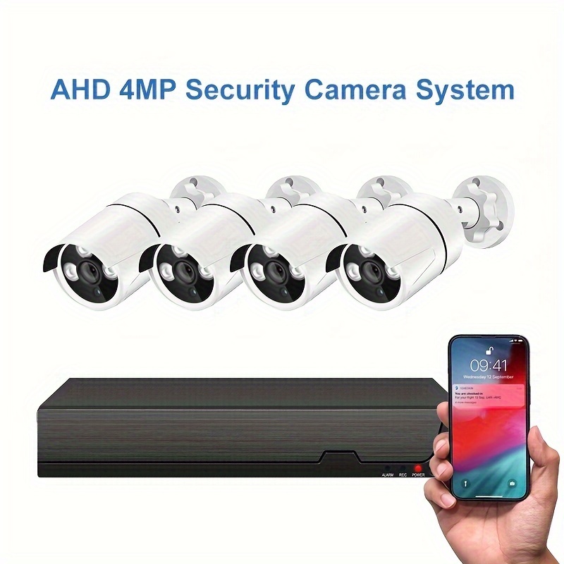 

4ch Cctv Camera Security System Kit 4mp Ahd Monitoring Camera Dvr Infrared Night Vision Instrument Indoor And Outdoor Use, No Hard Drive Disk
