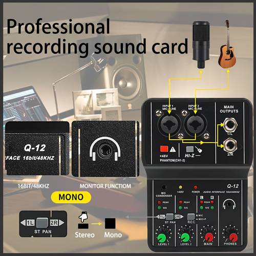 professional portable 2 channel audio mixer mini usb with xlr 5mm microphone jacks monitor output 48khz compatible with laptop pc driver free professional audio device suitable for guitar recording recording